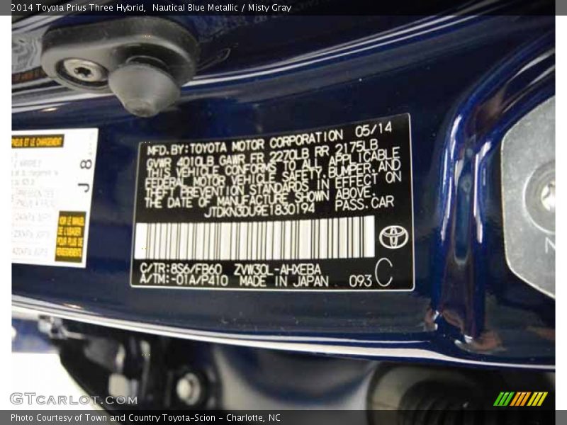 Nautical Blue Metallic / Misty Gray 2014 Toyota Prius Three Hybrid