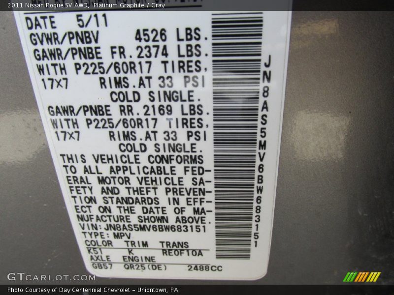 Platinum Graphite / Gray 2011 Nissan Rogue SV AWD