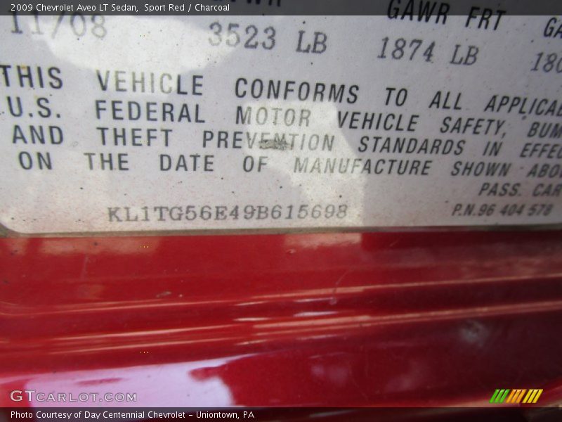Sport Red / Charcoal 2009 Chevrolet Aveo LT Sedan