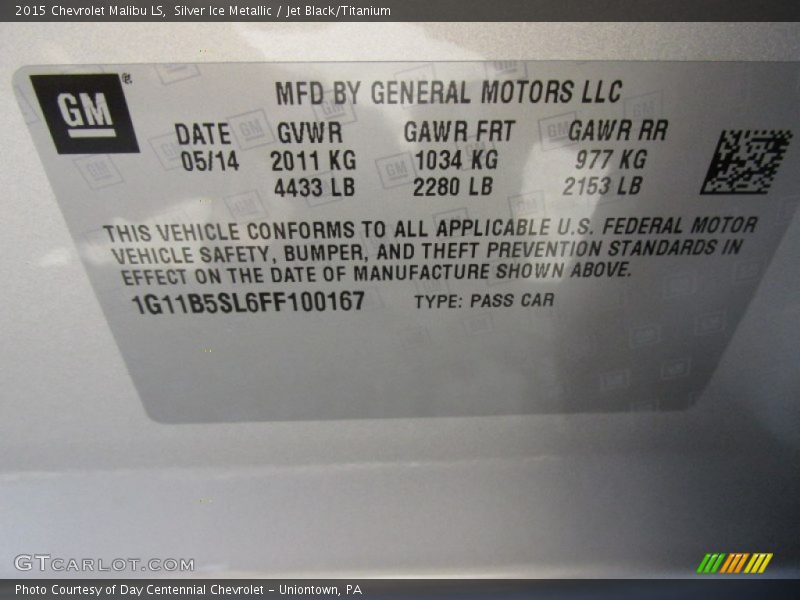 Silver Ice Metallic / Jet Black/Titanium 2015 Chevrolet Malibu LS