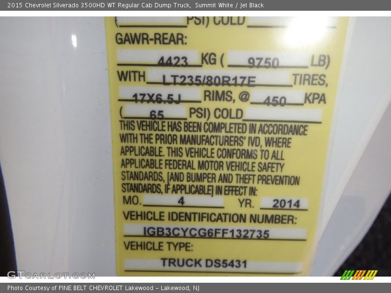 Summit White / Jet Black 2015 Chevrolet Silverado 3500HD WT Regular Cab Dump Truck