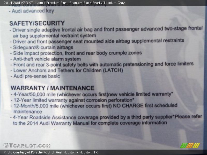 Phantom Black Pearl / Titanium Gray 2014 Audi A7 3.0T quattro Premium Plus