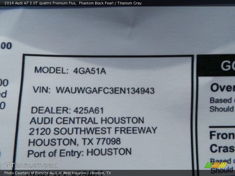 Phantom Black Pearl / Titanium Gray 2014 Audi A7 3.0T quattro Premium Plus