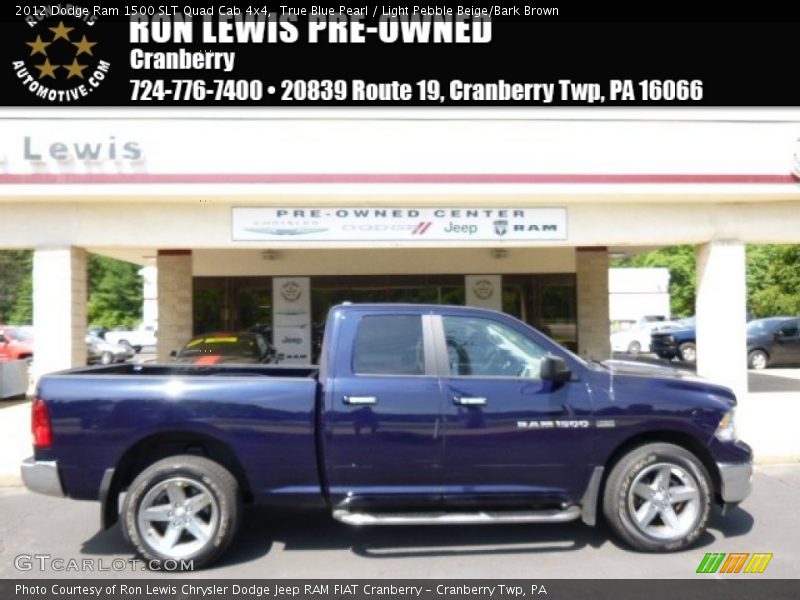 True Blue Pearl / Light Pebble Beige/Bark Brown 2012 Dodge Ram 1500 SLT Quad Cab 4x4