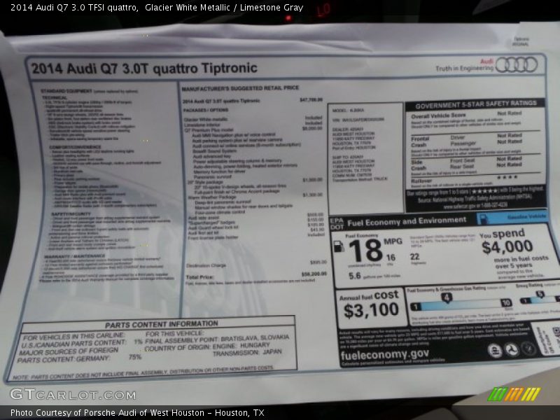  2014 Q7 3.0 TFSI quattro Window Sticker