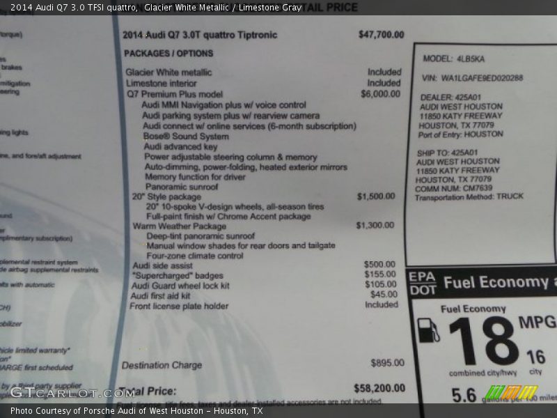  2014 Q7 3.0 TFSI quattro Window Sticker