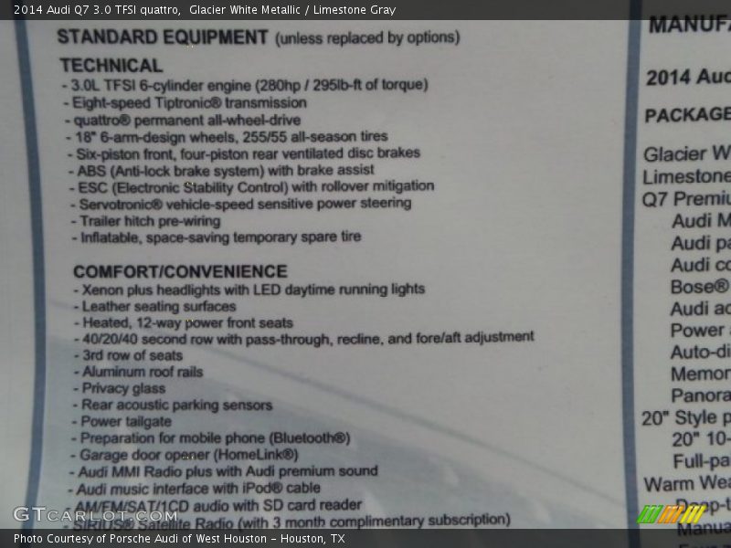  2014 Q7 3.0 TFSI quattro Window Sticker