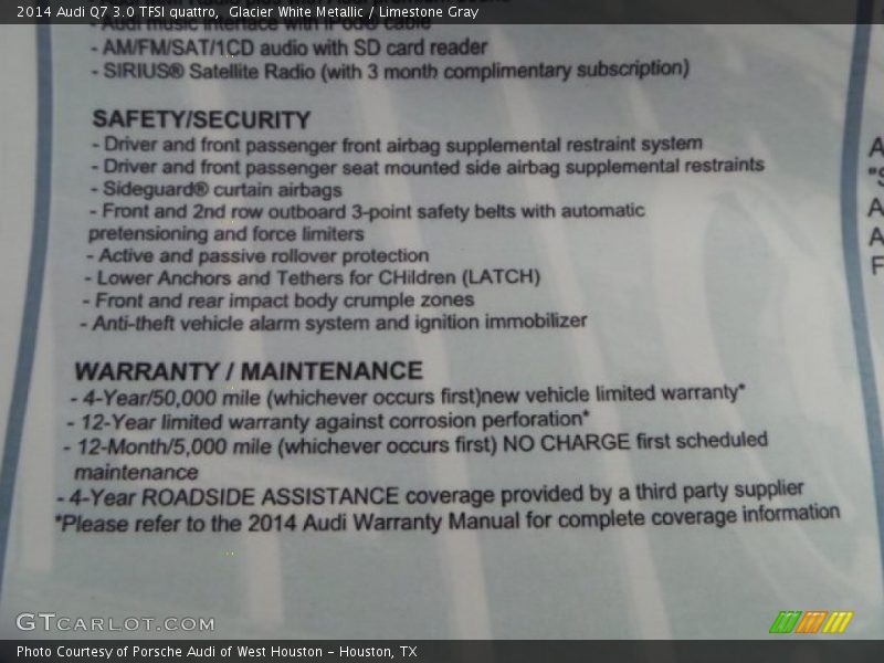 Glacier White Metallic / Limestone Gray 2014 Audi Q7 3.0 TFSI quattro