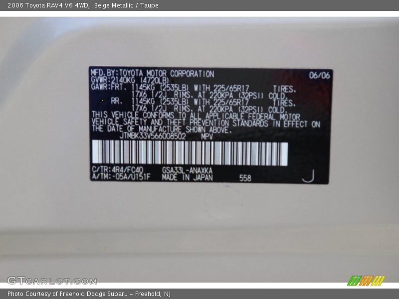 Beige Metallic / Taupe 2006 Toyota RAV4 V6 4WD
