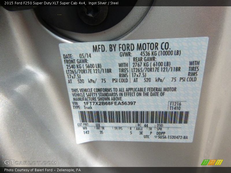 Ingot Silver / Steel 2015 Ford F250 Super Duty XLT Super Cab 4x4