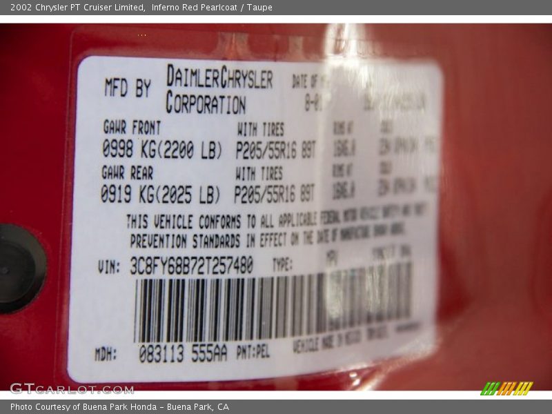 Inferno Red Pearlcoat / Taupe 2002 Chrysler PT Cruiser Limited