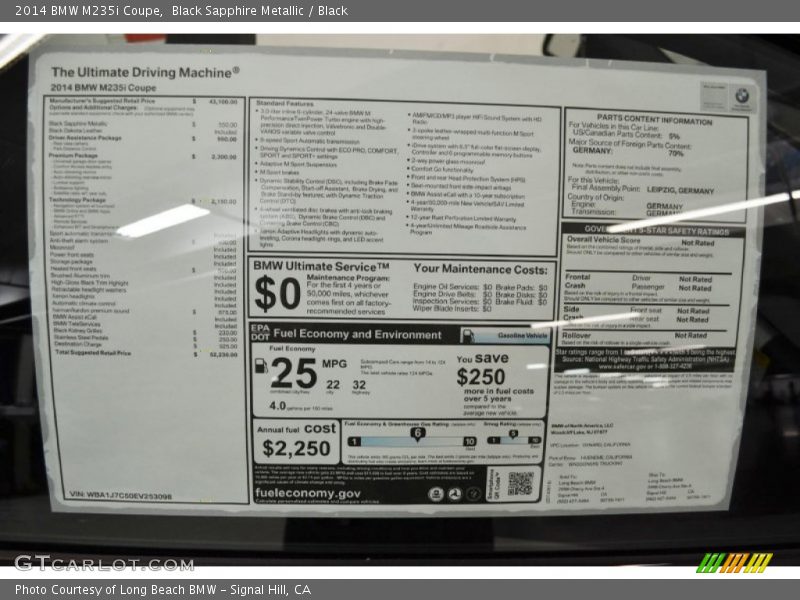  2014 M235i Coupe Window Sticker