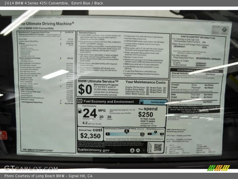  2014 4 Series 435i Convertible Window Sticker