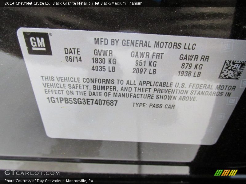 Black Granite Metallic / Jet Black/Medium Titanium 2014 Chevrolet Cruze LS