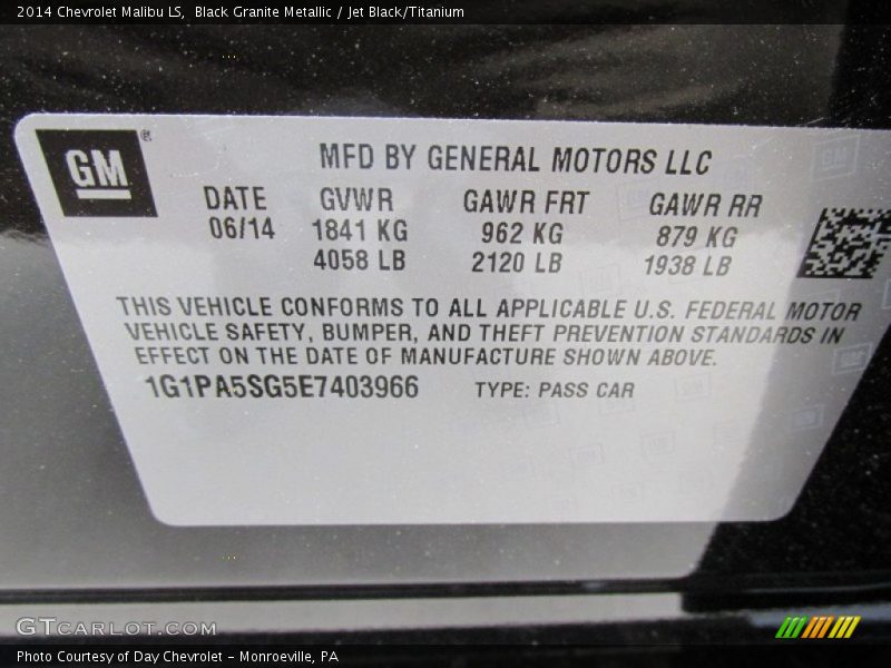 Black Granite Metallic / Jet Black/Titanium 2014 Chevrolet Malibu LS