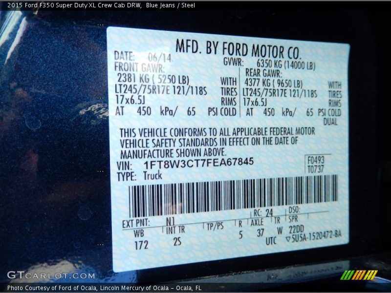 2015 F350 Super Duty XL Crew Cab DRW Blue Jeans Color Code N1