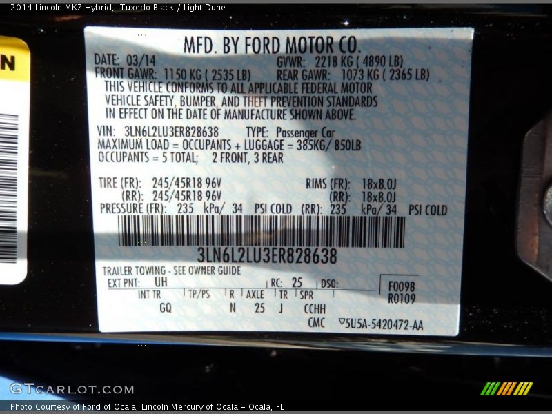 Tuxedo Black / Light Dune 2014 Lincoln MKZ Hybrid