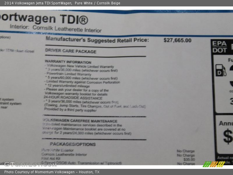 Pure White / Cornsilk Beige 2014 Volkswagen Jetta TDI SportWagen