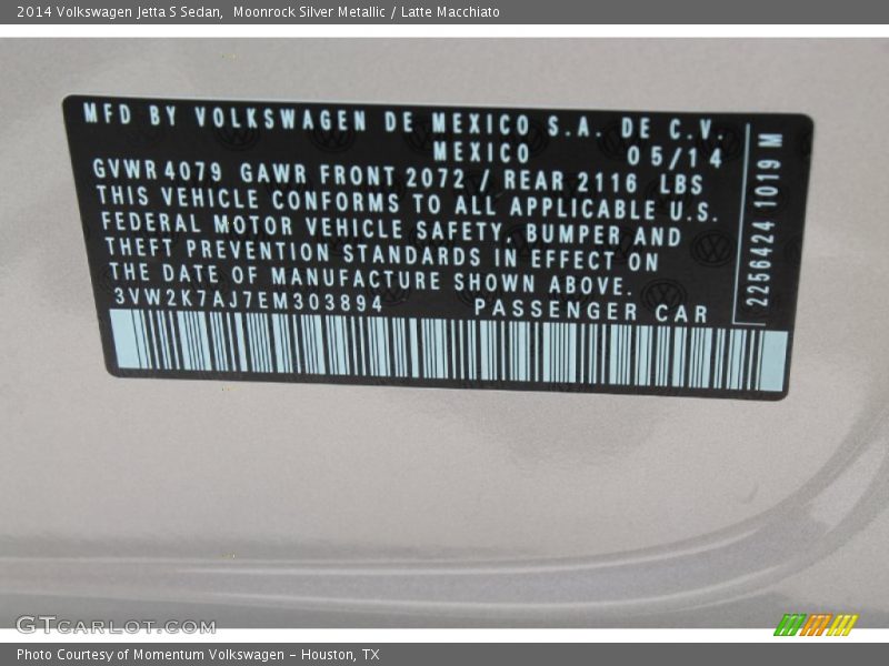 Moonrock Silver Metallic / Latte Macchiato 2014 Volkswagen Jetta S Sedan