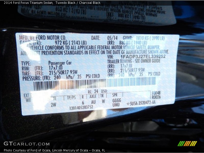 Tuxedo Black / Charcoal Black 2014 Ford Focus Titanium Sedan