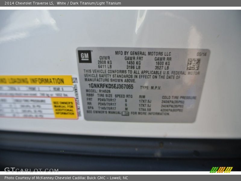 White / Dark Titanium/Light Titanium 2014 Chevrolet Traverse LS