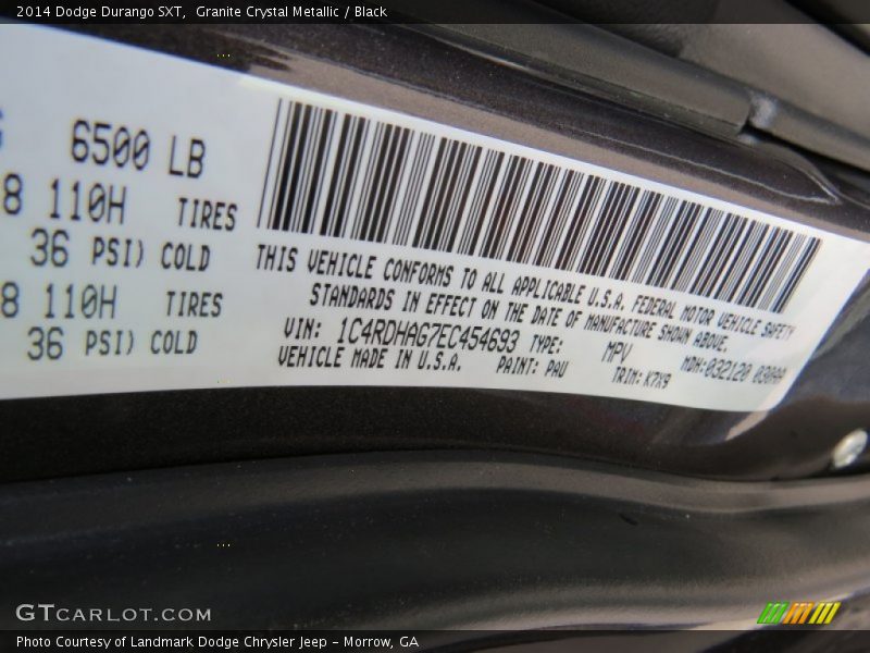 Granite Crystal Metallic / Black 2014 Dodge Durango SXT