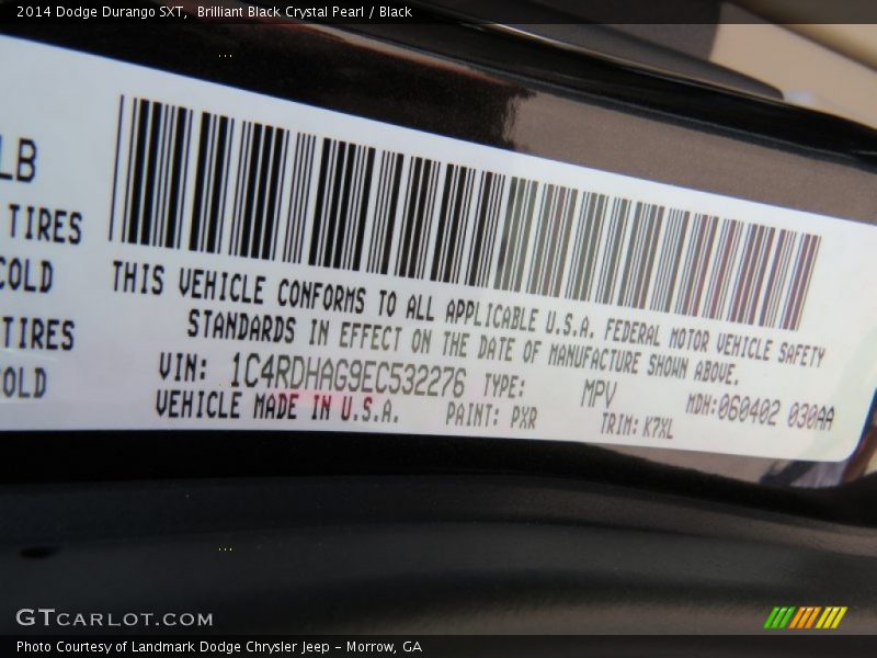 Brilliant Black Crystal Pearl / Black 2014 Dodge Durango SXT
