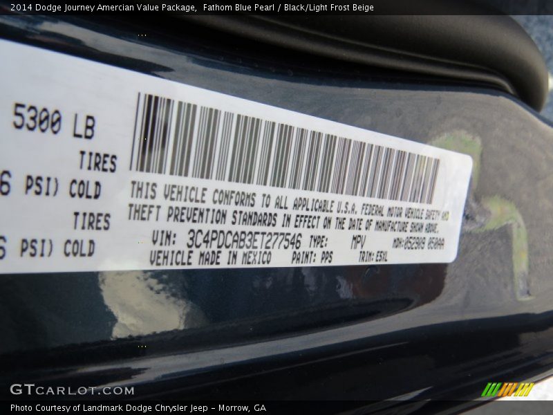 Fathom Blue Pearl / Black/Light Frost Beige 2014 Dodge Journey Amercian Value Package