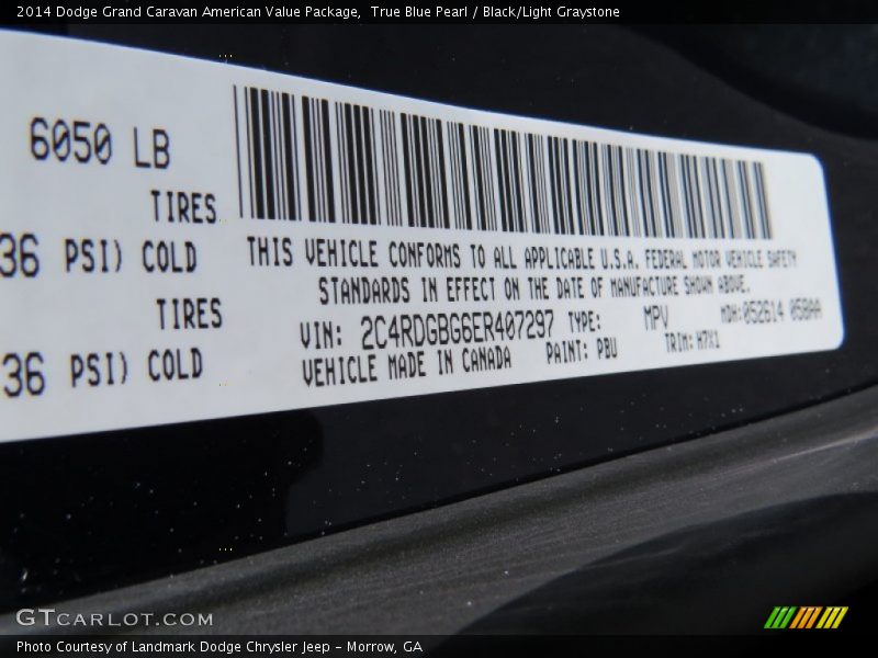 True Blue Pearl / Black/Light Graystone 2014 Dodge Grand Caravan American Value Package