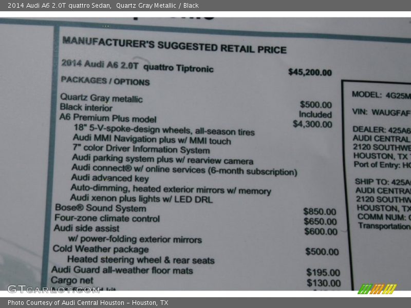 Quartz Gray Metallic / Black 2014 Audi A6 2.0T quattro Sedan