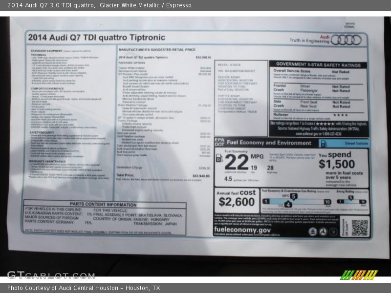 Glacier White Metallic / Espresso 2014 Audi Q7 3.0 TDI quattro