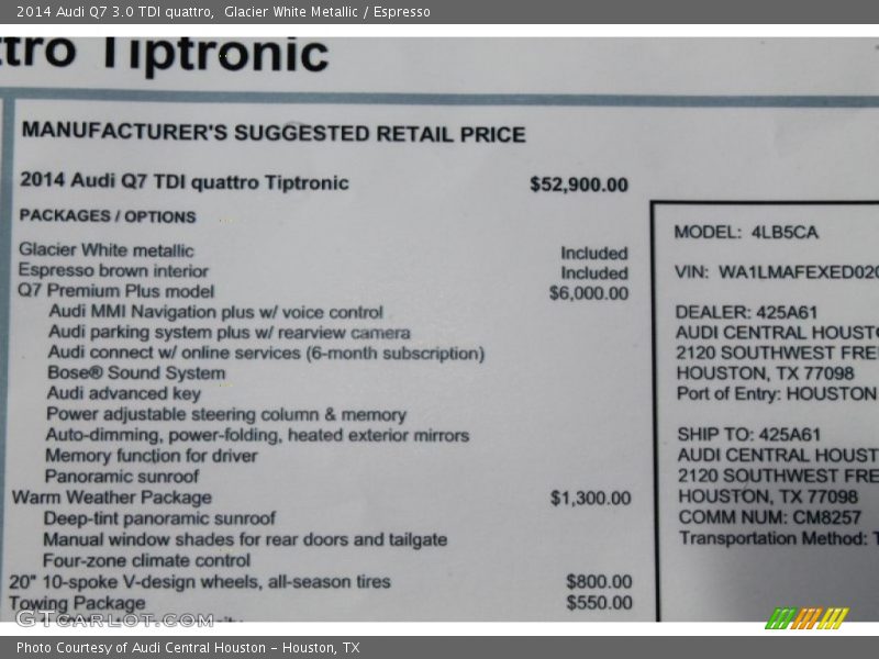 Glacier White Metallic / Espresso 2014 Audi Q7 3.0 TDI quattro