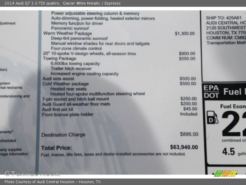 Glacier White Metallic / Espresso 2014 Audi Q7 3.0 TDI quattro