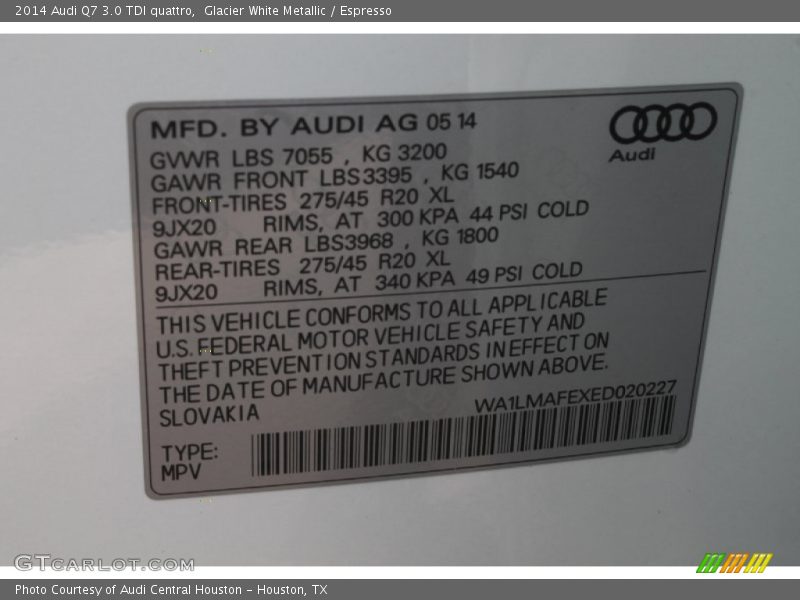 Glacier White Metallic / Espresso 2014 Audi Q7 3.0 TDI quattro