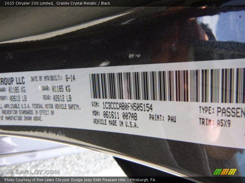 Granite Crystal Metallic / Black 2015 Chrysler 200 Limited