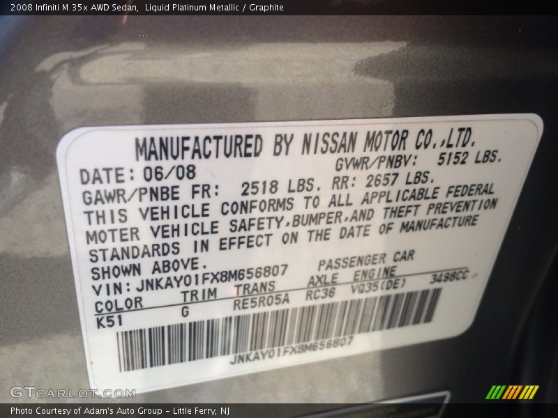 Liquid Platinum Metallic / Graphite 2008 Infiniti M 35x AWD Sedan