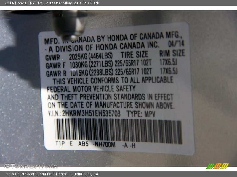 Alabaster Silver Metallic / Black 2014 Honda CR-V EX