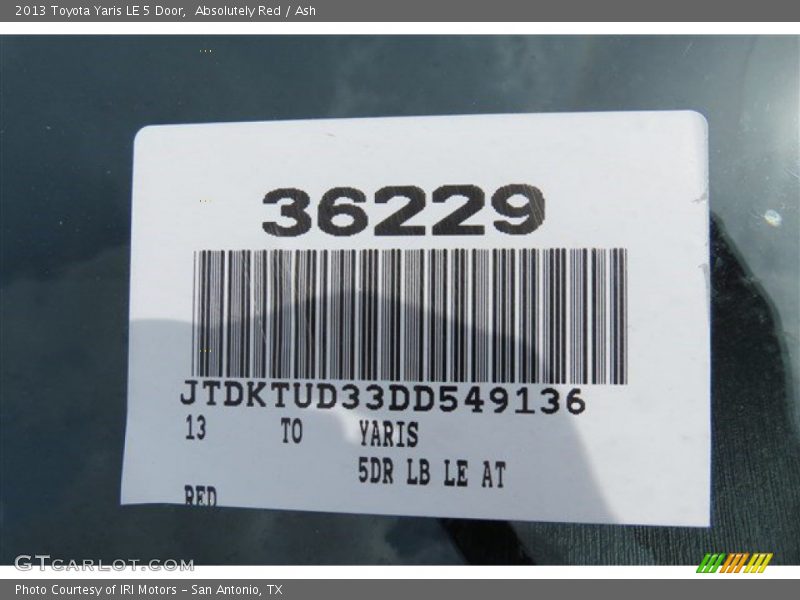 Absolutely Red / Ash 2013 Toyota Yaris LE 5 Door