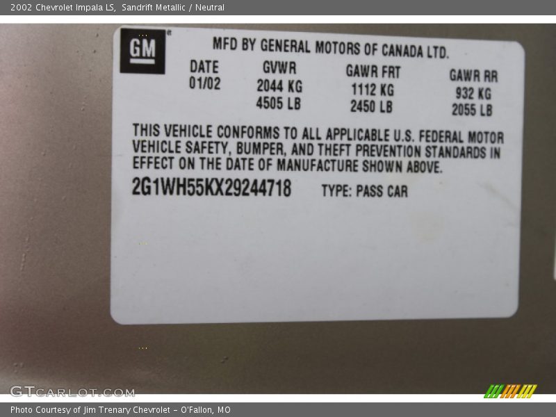Sandrift Metallic / Neutral 2002 Chevrolet Impala LS