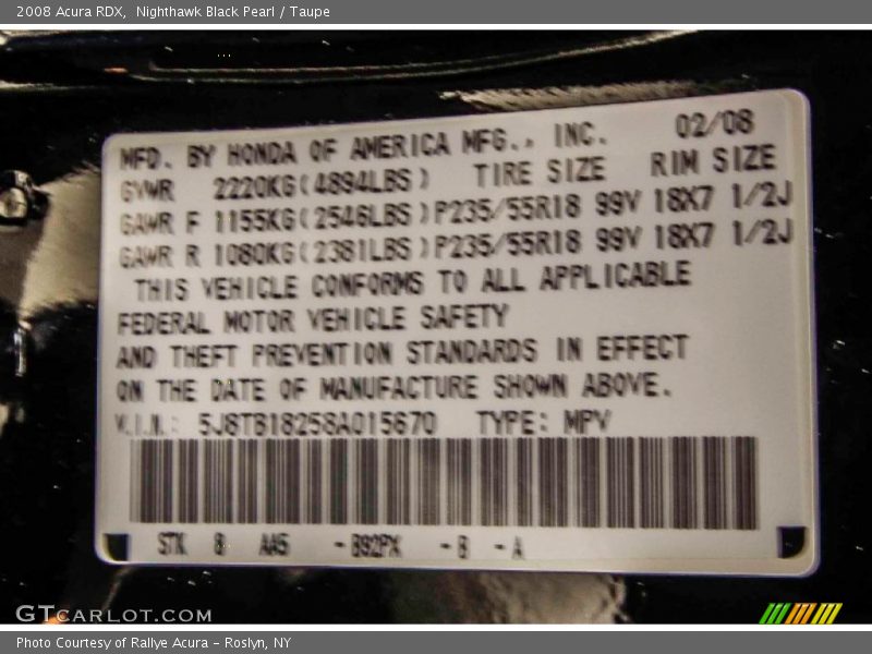 Nighthawk Black Pearl / Taupe 2008 Acura RDX
