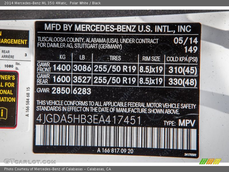Polar White / Black 2014 Mercedes-Benz ML 350 4Matic