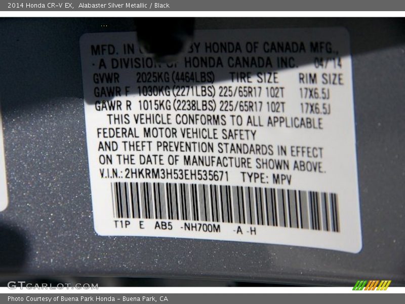 Alabaster Silver Metallic / Black 2014 Honda CR-V EX
