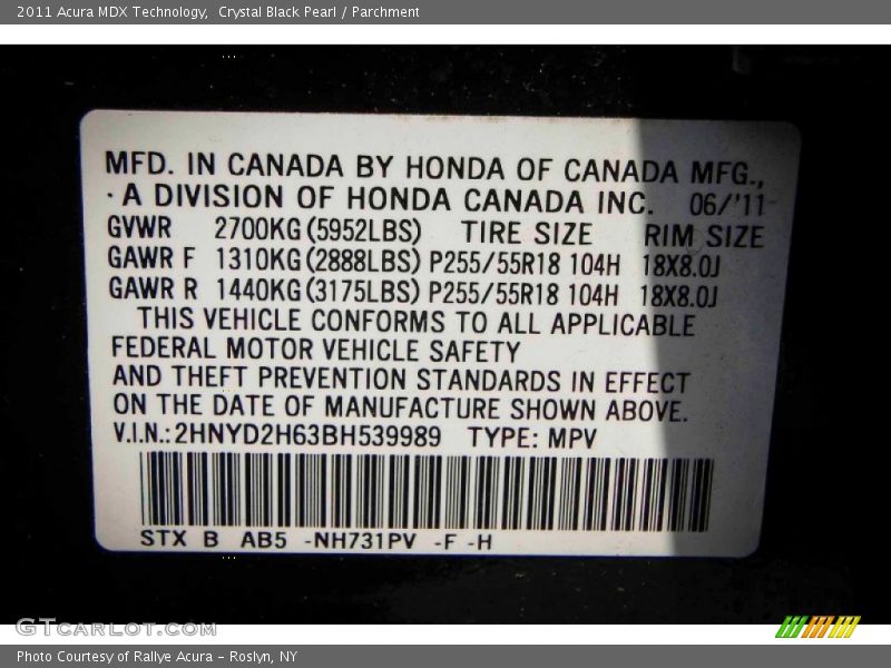 Crystal Black Pearl / Parchment 2011 Acura MDX Technology