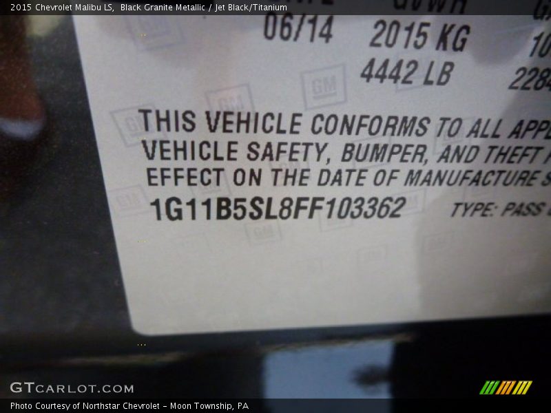 Black Granite Metallic / Jet Black/Titanium 2015 Chevrolet Malibu LS