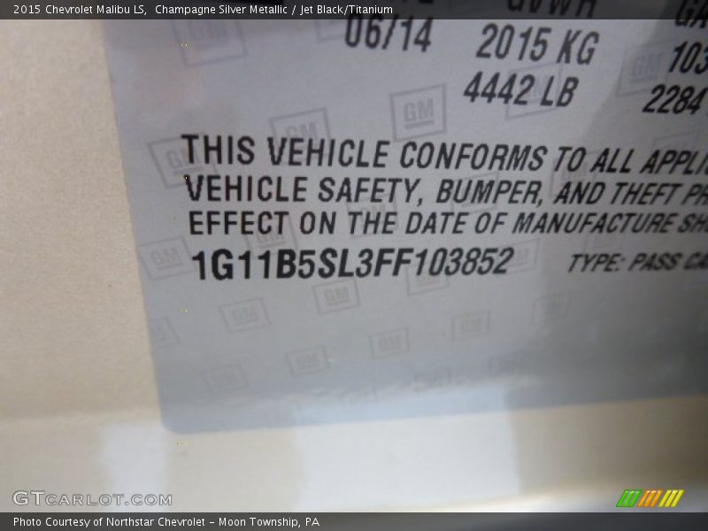 Champagne Silver Metallic / Jet Black/Titanium 2015 Chevrolet Malibu LS