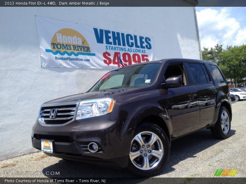 Dark Amber Metallic / Beige 2013 Honda Pilot EX-L 4WD