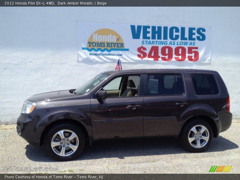 Dark Amber Metallic / Beige 2013 Honda Pilot EX-L 4WD