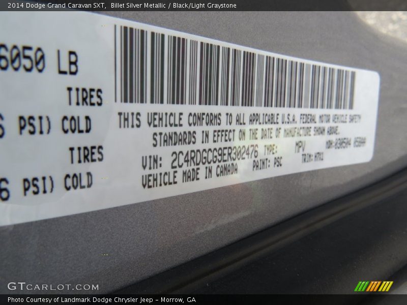 Billet Silver Metallic / Black/Light Graystone 2014 Dodge Grand Caravan SXT