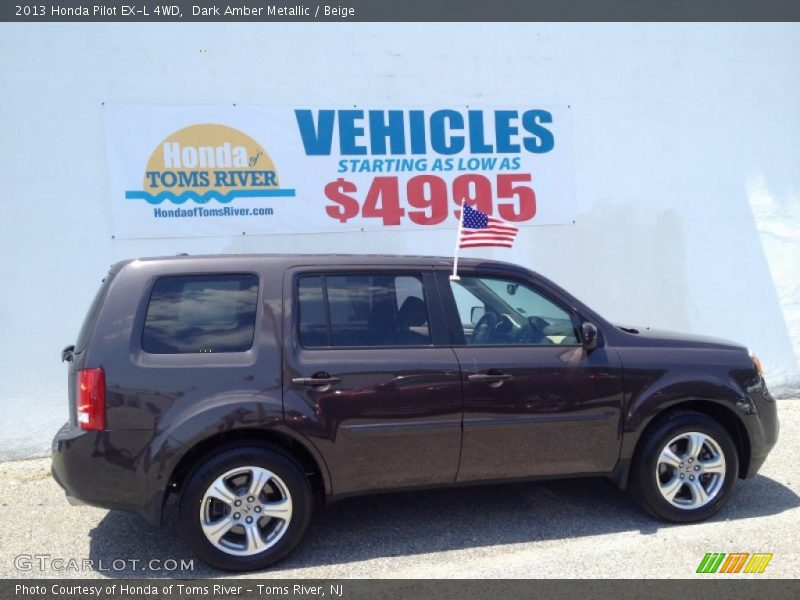 Dark Amber Metallic / Beige 2013 Honda Pilot EX-L 4WD