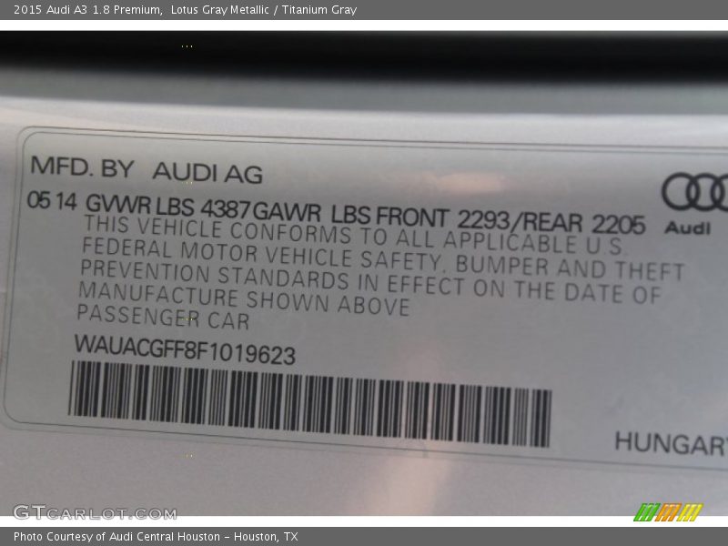 Lotus Gray Metallic / Titanium Gray 2015 Audi A3 1.8 Premium